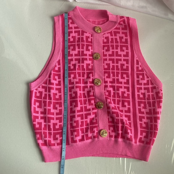 Shein Geo Pattern Button Front Knit Tank Top Hot Pink Size Large - Picture 12 of 13